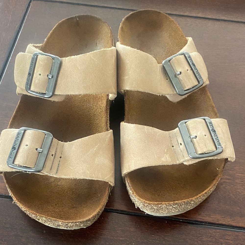 Haflinger Kids Two-Buckle Tan Suede Sandals